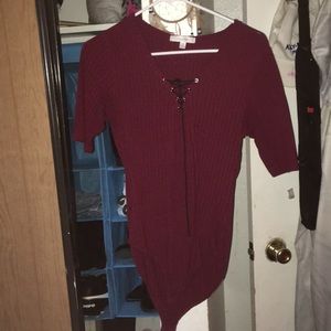 Red ribbed body suit